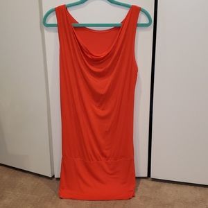 Women's orange fitted, flowy dress